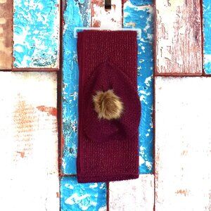 Women's Jessica Simpson Beret & Scarf 17" Set Faux Fur ONE SIZE Burgundy